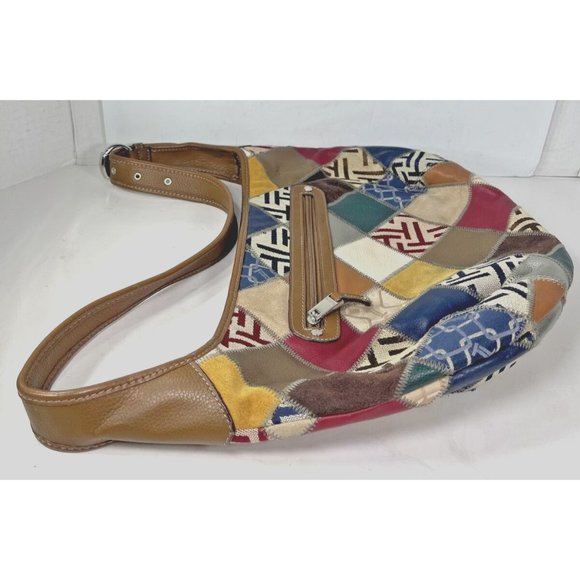 Tignanello Multi Color Suede Patchwork and Brown Leather Shoulder Bag - Picture 9 of 16